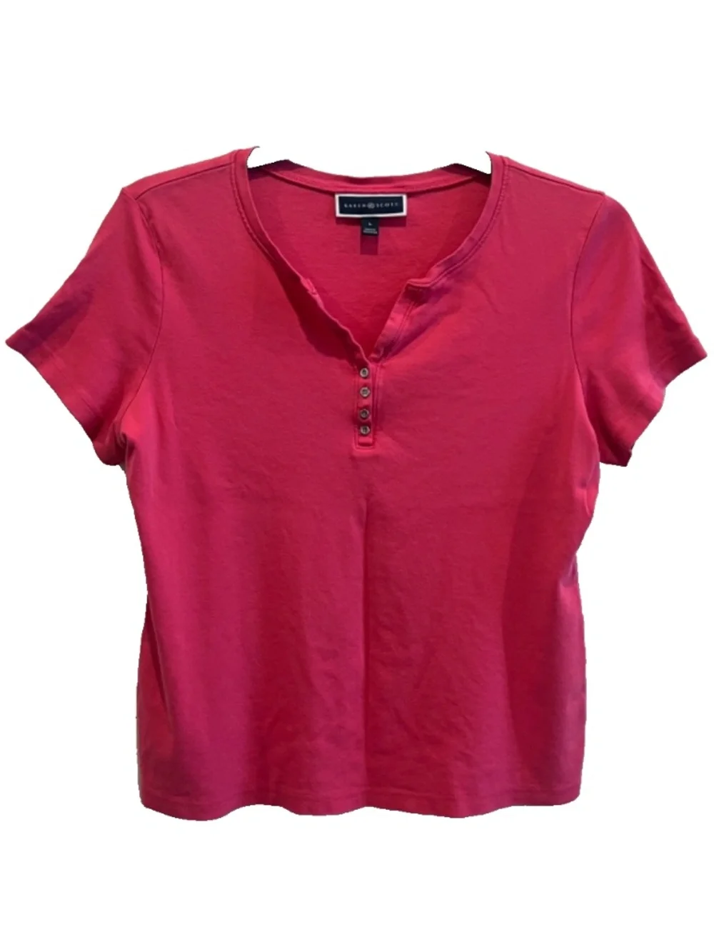 Karen Scott Women's Pink Short Sleeve Henley Top Size L